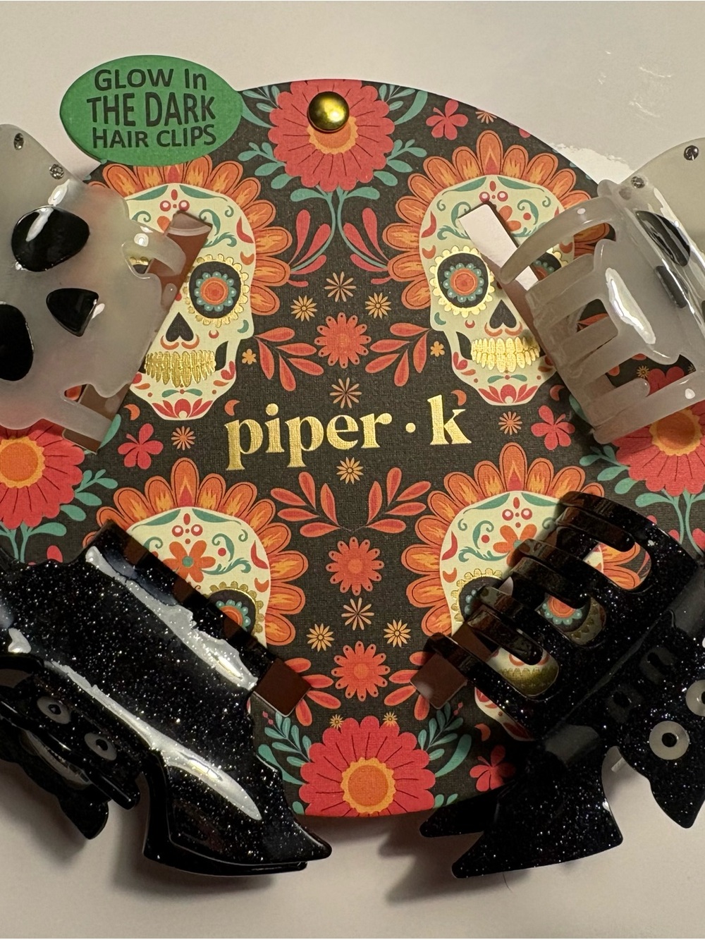 Piper Kids Glow-in-the-Dark Hair Clips – Black and white Halloween Fun! NEW